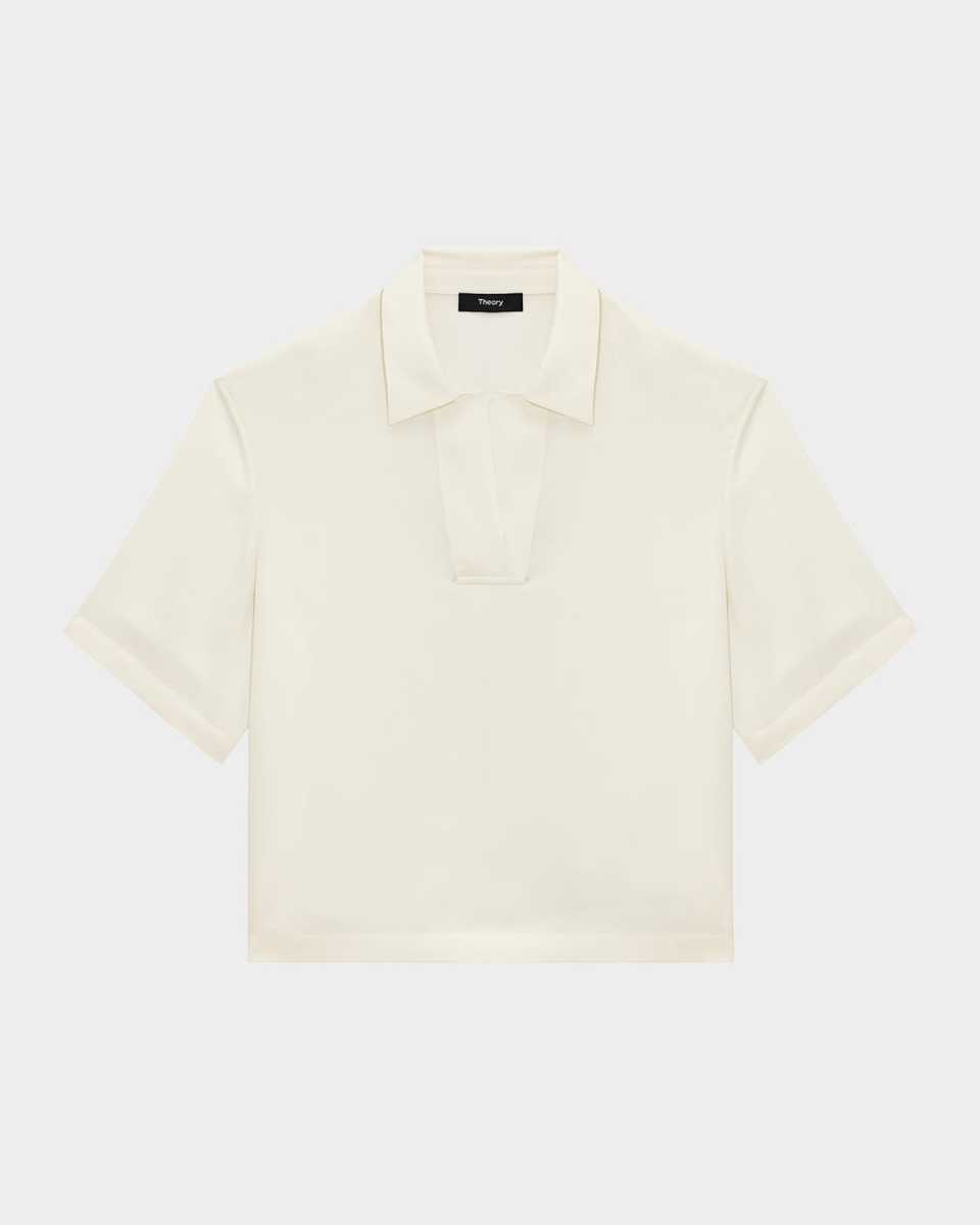 Short-Sleeve Silk Polo Top